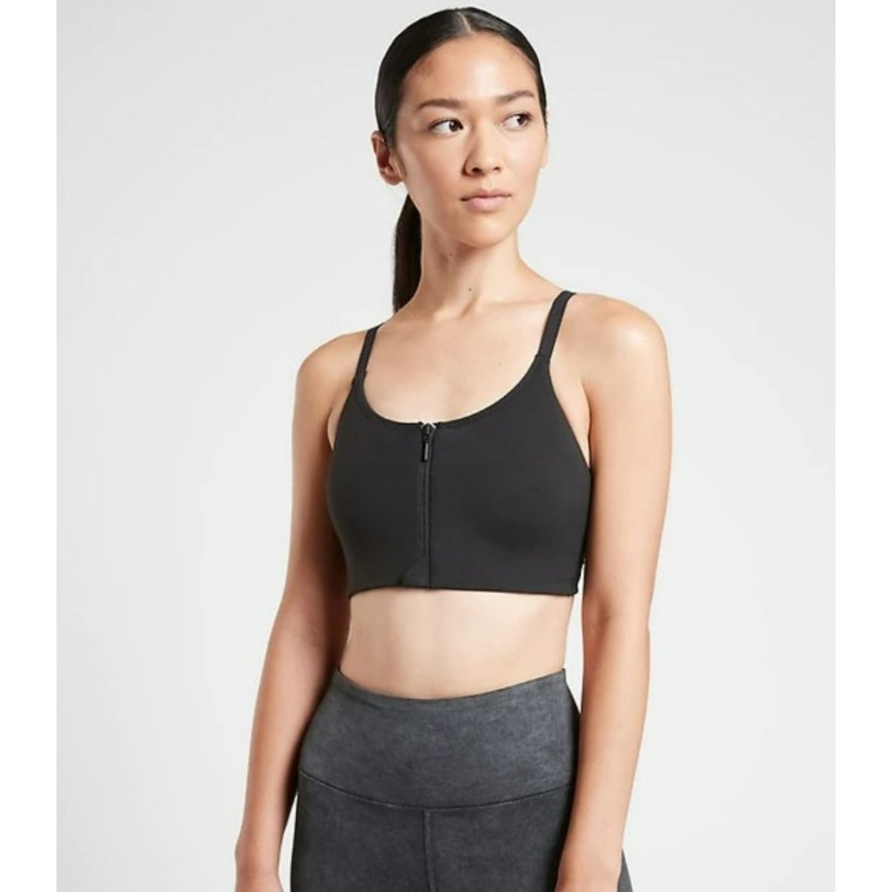 Athleta Empower Front Zip Daily blush pink Sports Bra size M